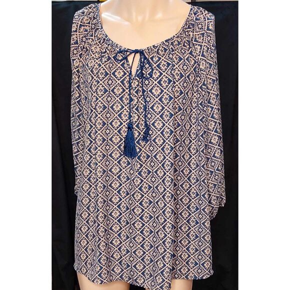Sami & Jo Peasant Blouse - Navy & Tan - Size 2X - Picture 1 of 9